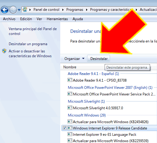 cupón Luminancia ético Como desinstalar actualizaciones instaladas en Windows 7