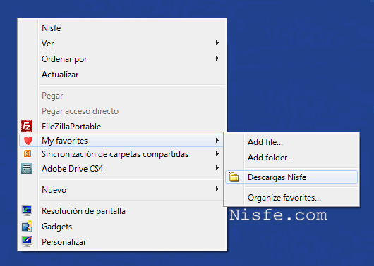 ConFavor Agregar opciones al Menú Contextual de Windows 7