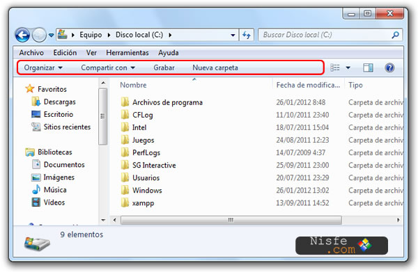 Personalizar la barra de herramientas del Explorar de Windows 7