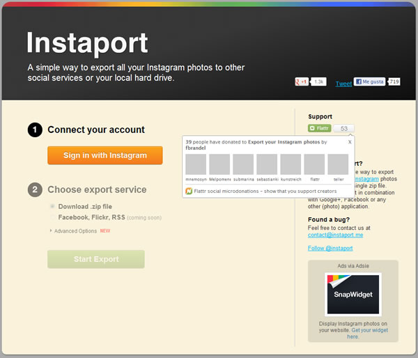 Instaport, exportar todas tus imágenes de Instagram en un archivo ZIP