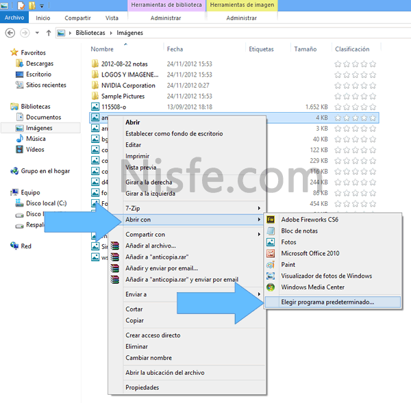 Abrir las imágenes de Windows 8 con el visualizador de fotos