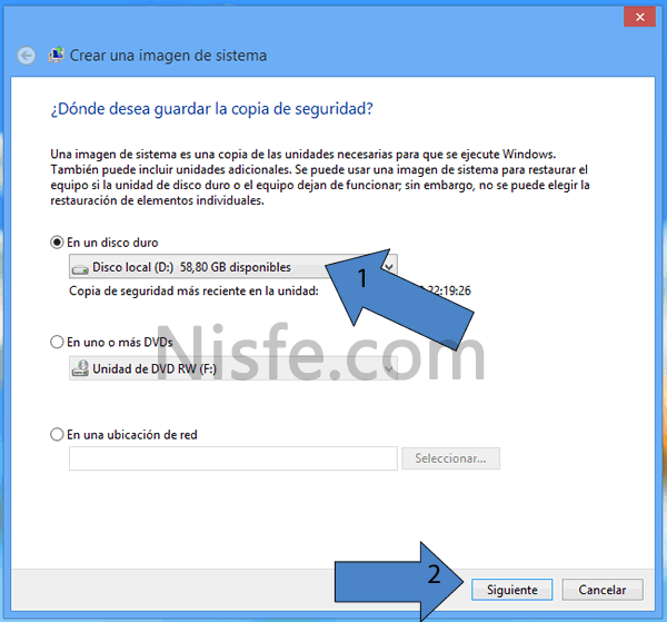 Crear una imagen del sistema en Windows 8