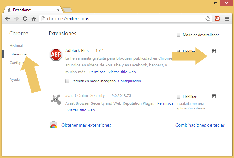 Como eliminar una extensión en Chrome