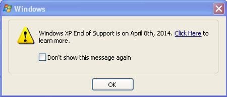 Windows XP va a mostrar un pop-up avisando recordando el final del soporte